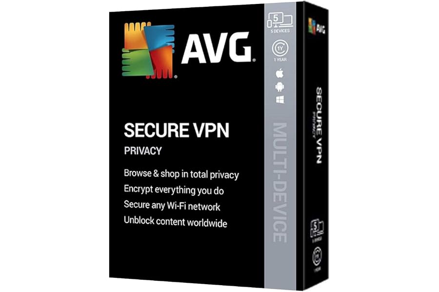 AVG Secure VPN 2020, 5 Devices 1 Year [Key Card in Sealed Retail Box]