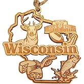 Wisconsin Ornament Wooden Christmas Tree Holiday Home Handmade Decoration Souvenir, Made in The USA