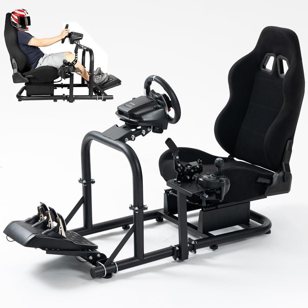 Marada Racing Simulator Cockpit with Comfort Seat Fit for Logitech/Thrustmaster/Fanatec G29 G920 G923 T300RS T500,Upright Stable Driving Sim Stand,without Steering Wheel/Pedal/Shifter
