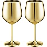 Didaey Gold Stem Stainless Steel Wine Glasses Unbreakable Stemware Portable Shatterproof Metal Goblet Glasses Wine Drinkware for Champagne Cocktails Banquet Wedding Party Camping(2 Pack,18oz)