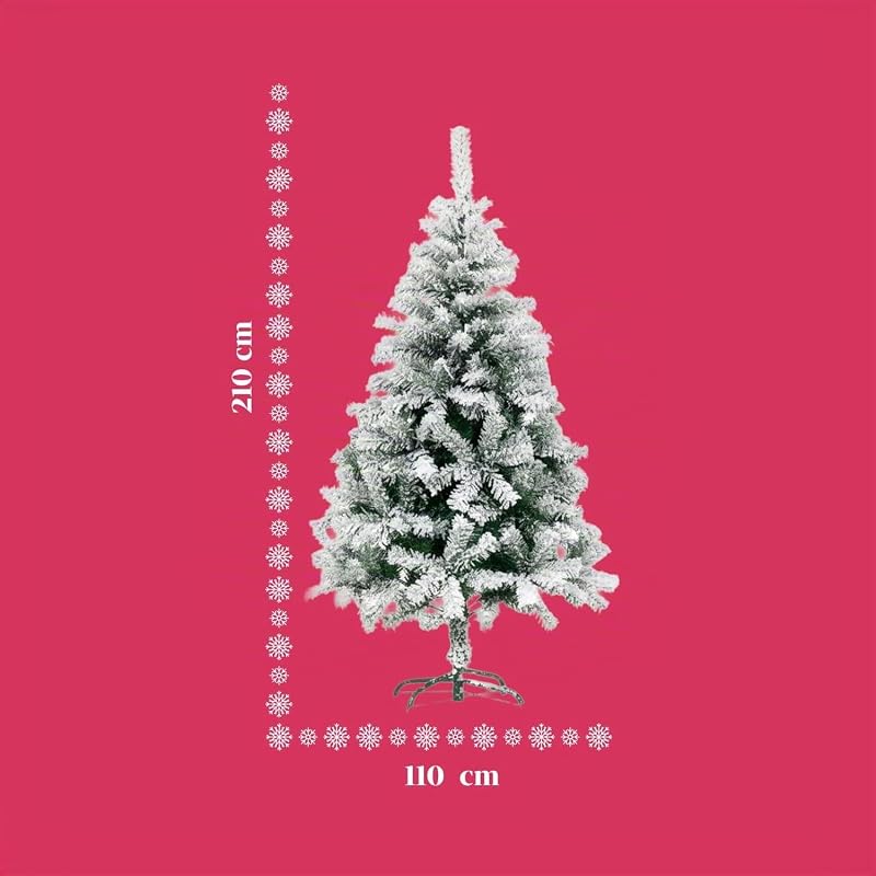 Albero di Natale Artificiale Innevato di 210 cm con 1078 Rami Folto. Perfetto per Interni, Pronto per Essere Decorato con Luci e Ornamenti Natalizi con Base in Metallo e Innesto Facile Ø 110 cm