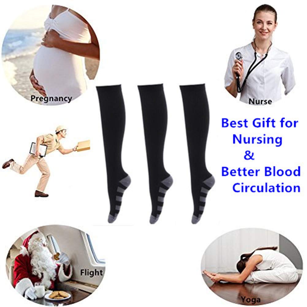 2/3Pairs Compression Socks, 15-25mmHg Medical Sport Nursing Compression Socks for Men Women Marathon Maternity Pregnancy Flight Shin Splints Edema Varicose Veins (B-Black+White+Pink, L/XL)