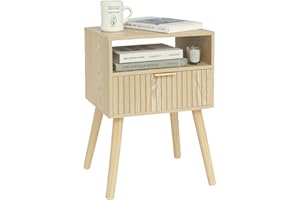 MaxSmeo Small Nightstand Wood Bedside Table with Drawer, Modern End Table for Bedroom and Small Spaces, Solid Wood Legs, Easy Assembly, Natural