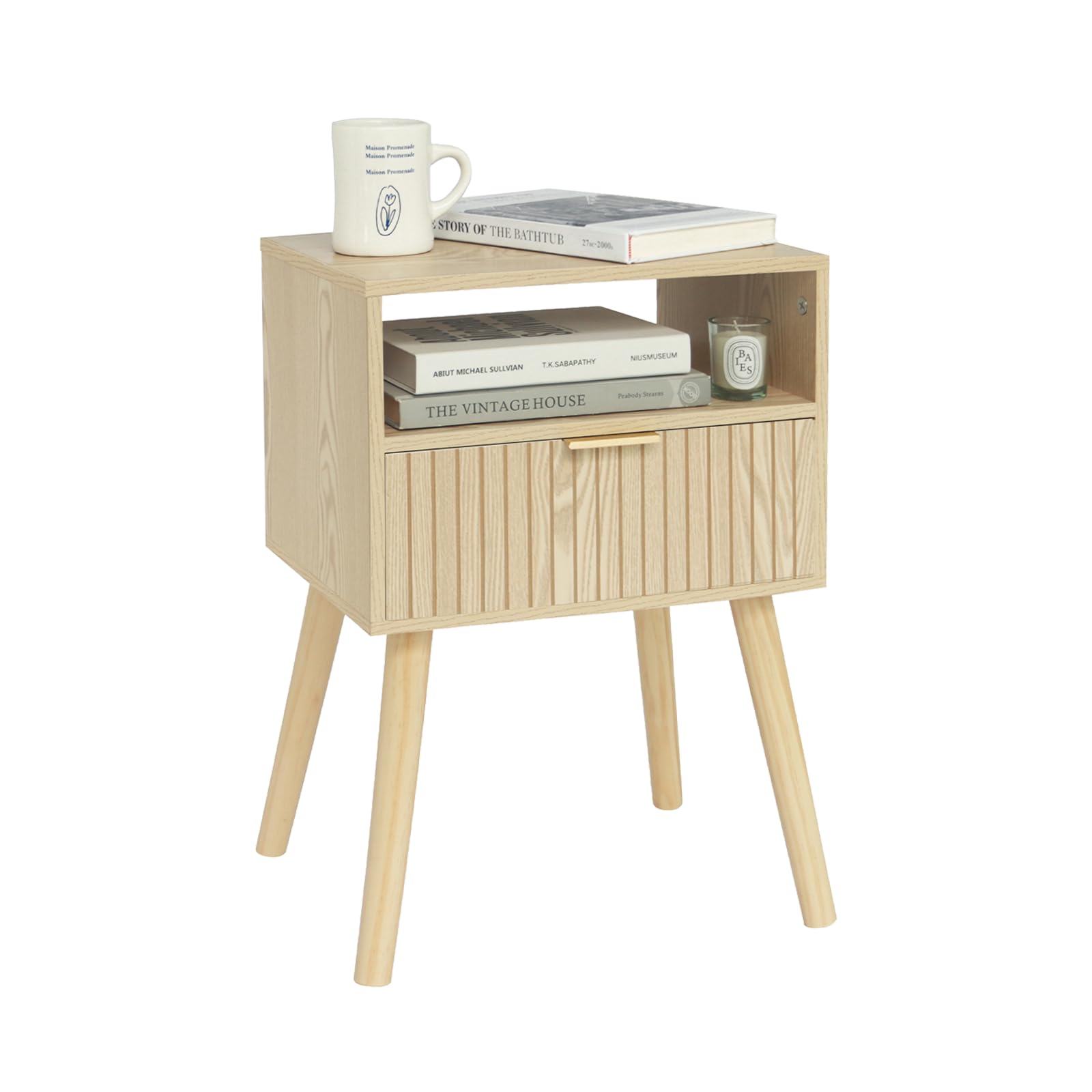 Photo 1 of MaxSmeo Small Nightstand Wood Bedside Table with Drawer, Modern End Table for Bedroom and Small Spaces, Solid Wood Legs, Easy Assembly, Natural
