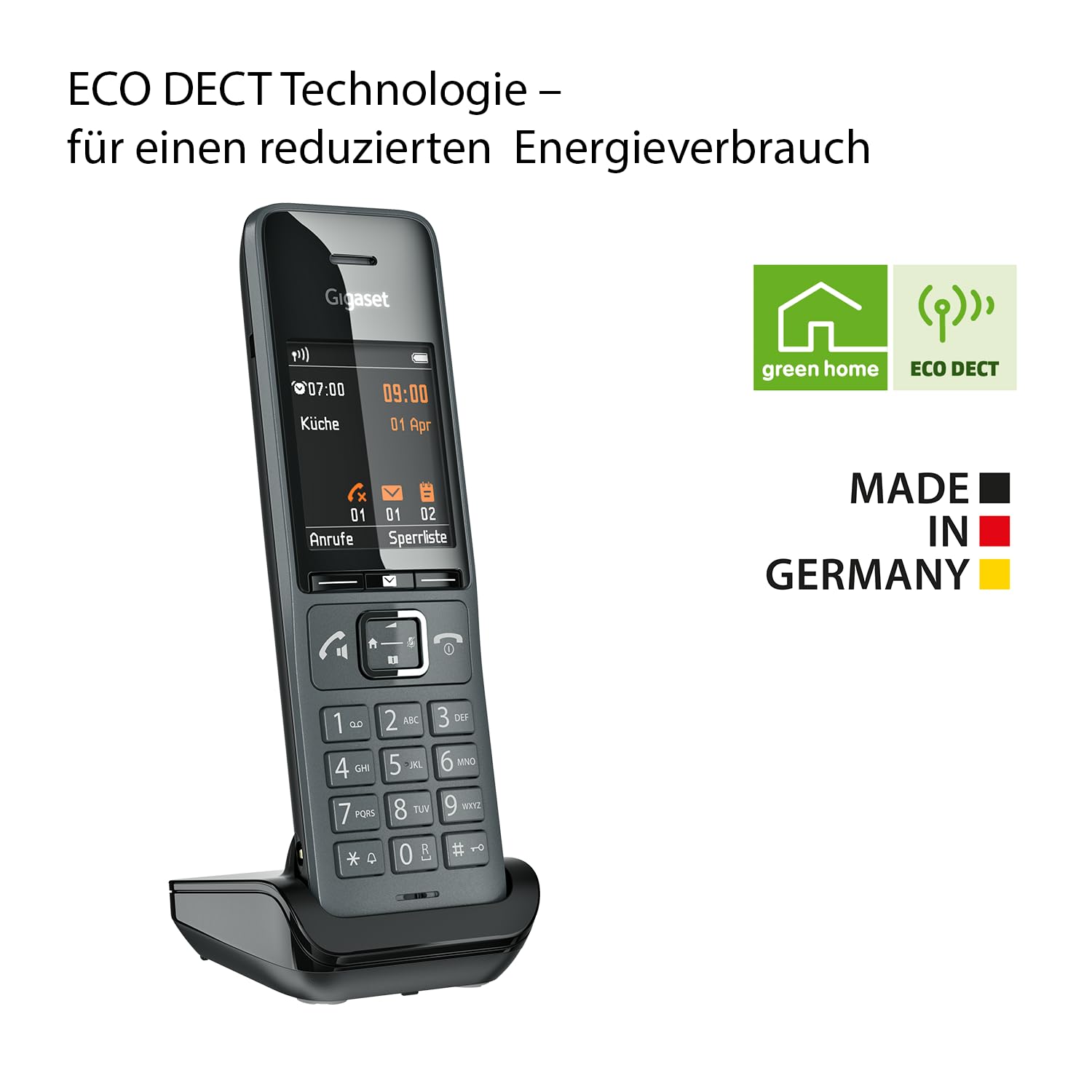 Gigaset COMFORT 520HX – DECT-Mobilteil mit Ladeschale – Elegantes Schnurloses Telefon für Router und DECT-Basis – Fritzbox-kompatibel, beste Audioqualität mit Freisprechfunktion, titanium-schwarz