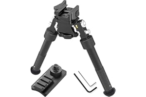 6.5-9 Inch Tactical Rifle Hunting Adjustable Bipod, with CNC Quick Detach Lever Picatinny/Weaver Rail Bipod Adapter (360 Degr