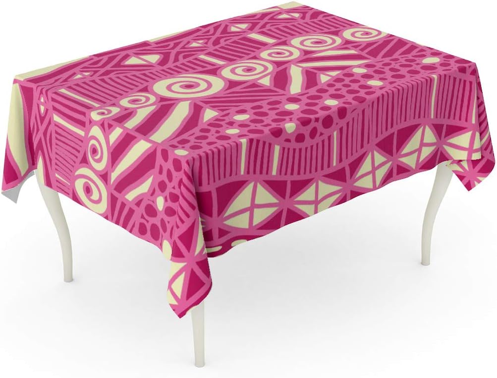 Tinmun Waterproof Tablecloth 52 x 70 Inches African Abstract Wavy Pink Ethnic Pattern Tribal February Africa Decorative Rectangular Tabletop Cover for Outdoor Indoor Use