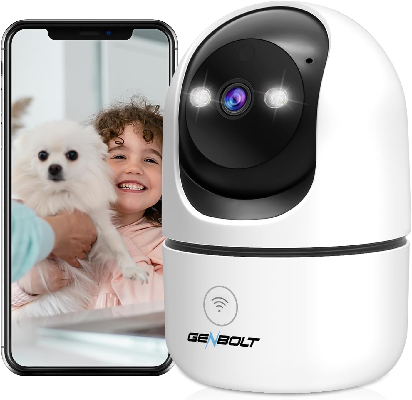 GENBOLT 2K Pet Camera, WiFi Security Camera Indoor,Home Surveillance IP Camera CCTV with Humanoid Detection, Auto Cruise Dog Cam with Audio Alarm