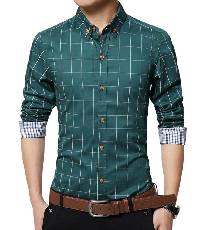 Kuson Herren Hemd Karohemd Kariert Hemden Freizeit Bügelleicht Baumwolle Button-down