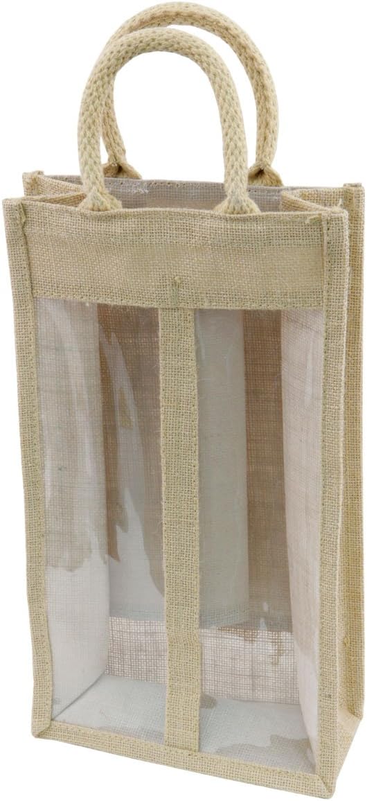 PACK OF 10 HESSIAN JUTE BAG WINE CHAMPAGNE BOTTLE GIFT BAGS WITH 2 WINDOWS