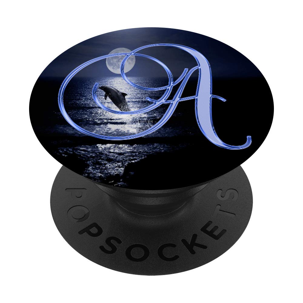 A Dolphin Blue Nature Ocean Moon Sea Initial Monogram Letter PopSockets Grip and Stand for Phones and Tablets