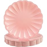 PUEVENYI 50Pcs Large Scalloped Light Pink Paper Plates 9Inch Shell Edge Dinner Plates for Cake Salad Fruit Disposable Dinner Serving Plates for Birthday Wedding Baby Shower Party Decorations