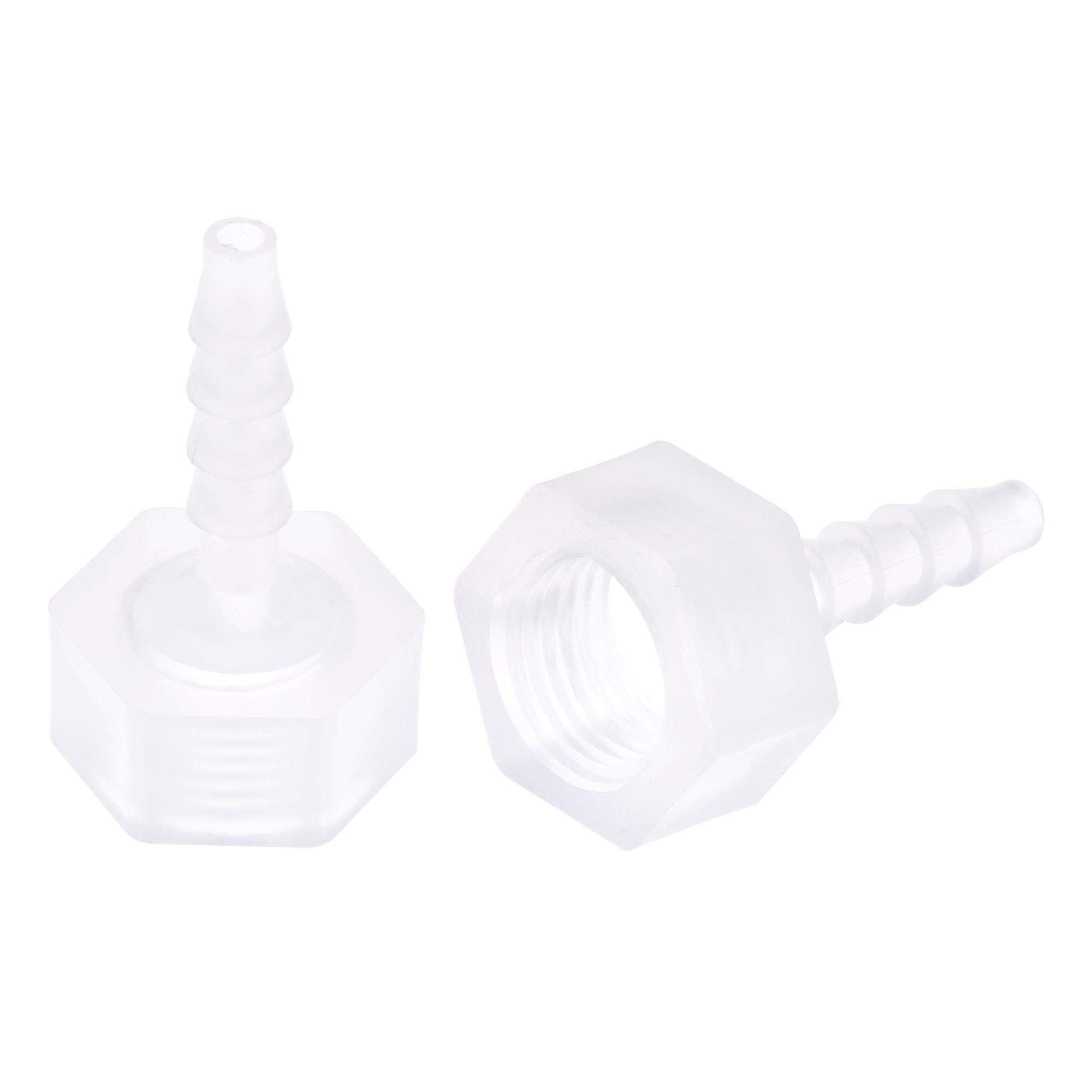 sourcing map Polypropylene Hose Barb Fitting Coupler, 4mm Barb x G1/4 Female Thread Pipe Adapter, Translucent 2Pcs