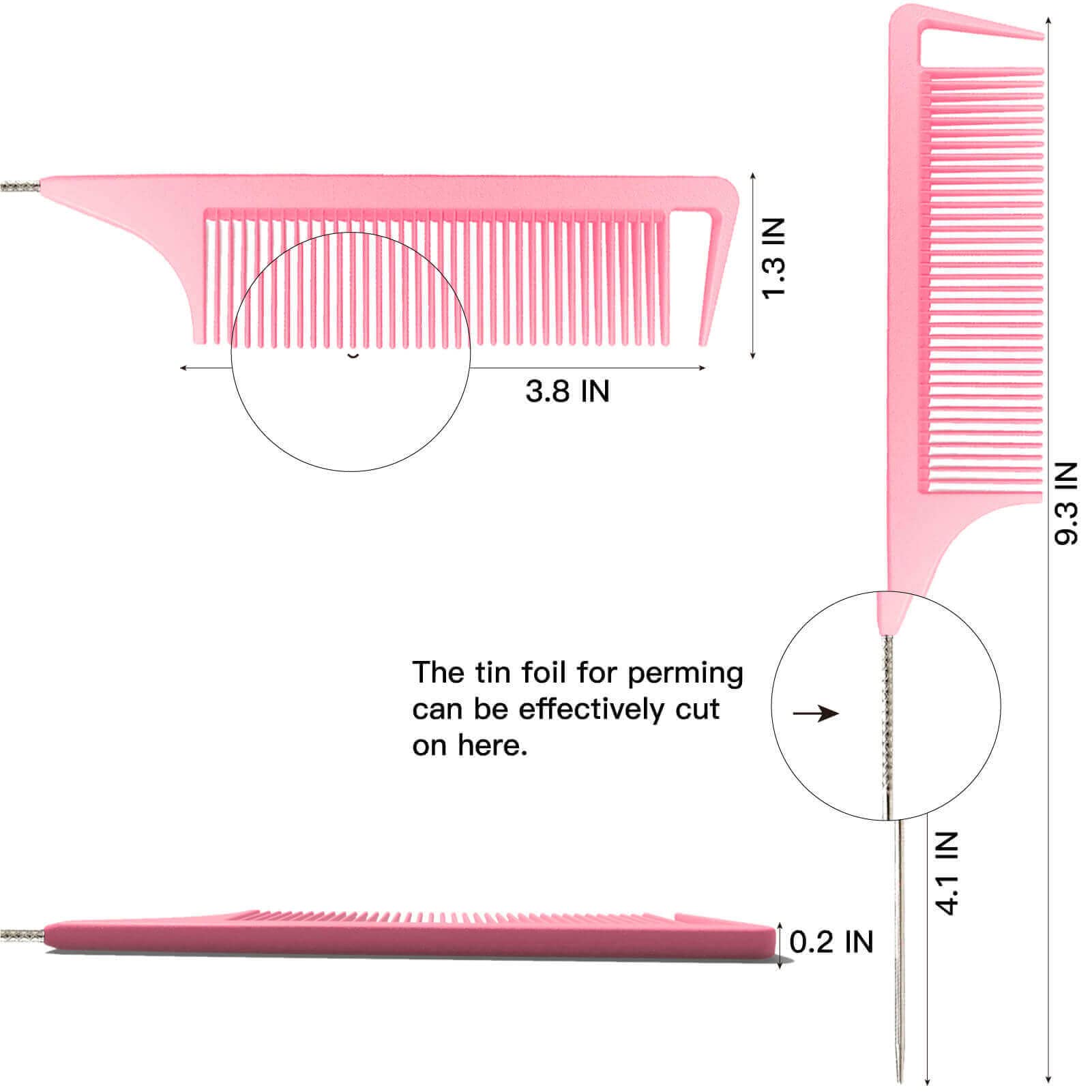 Yumflan Rat Tail Combs, 3Pcs Parting Combs for Braiding Hair, Nylon Hair Comb Rat Tail Comb Rattail Comb with Stainless Steel Pintail for Sectioning, Parting and Styling (Pink)