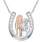 LWXIE Diamond Horse Necklace for Women 925 Sterling Silver Horse Pendant with Lab Grown Diamond Horseshoe Jewelry Gifts for Mom