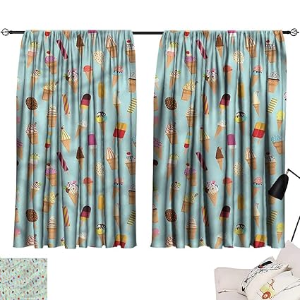 Amazon Com Denruny Teal Curtains Ice Cream Yummy Fruity 84 X96