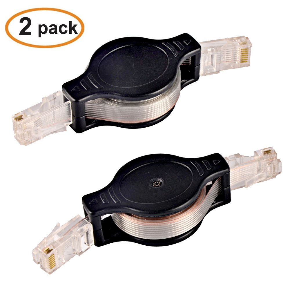 SHiZAK 2-Pack 1.5M Retractable Ethernet Cat5 RJ45 LAN Flexible Network Cable
