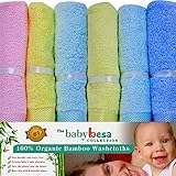 Baby Washcloths | 6 Extra Soft Large Organic Bamboo Baby Shower Ideas (Assorted)