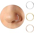 Thin Nose Rings Hoops for Women/Men,Tiny Small Rose Gold Nose Rings 24g for Nose Piercings (1pc - 24 gauge - 7mm,14K Rose Gold Filled)