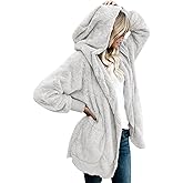 CHICGAL Womens Fuzzy Jacket Hooded Cardigan Open Front Sherpa Coat Outwear with Pockets