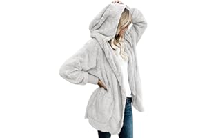 CHICGAL Womens Fuzzy Jacket Hooded Cardigan Open Front Sherpa Coat Outwear with Pockets