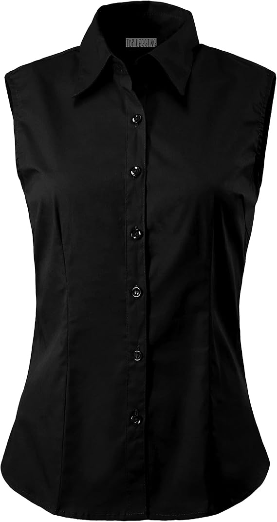 TOP LEGGING Women's Business Casual Sleeveless Stretchy Button Down