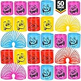 Mega Pack Of 50 Coil Springs - Assorted Emoji Silly Faces And Colors, Mini Spring Toy For Party Favor, Carnival Prize, Gift Bag Filler