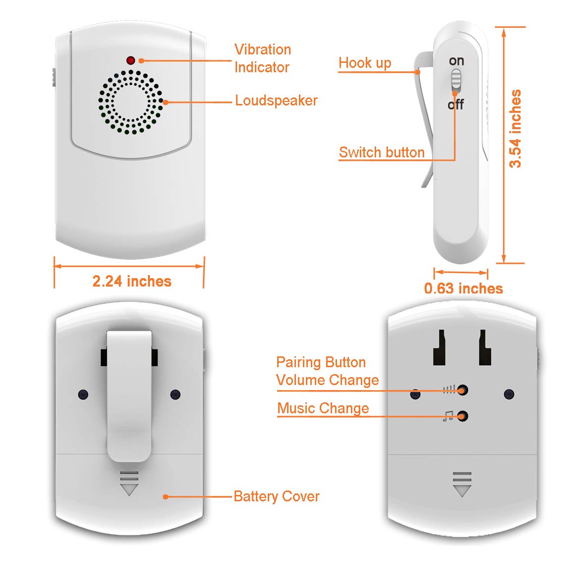 Caregiver Wireless Call System - Personal Alert Panic Button for Home Elderly Nurses - 1 Portable + 1 Plug-in Pager with 2 Emergency Buttons