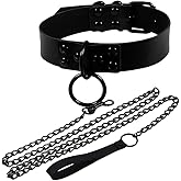 PU Leather Collar Necklace Adjustable Punk Choker O Ring Choker Necklace Womens Vintage Sexy Collar Cosplay Party Choker Gothic Leash Belts for Halloween