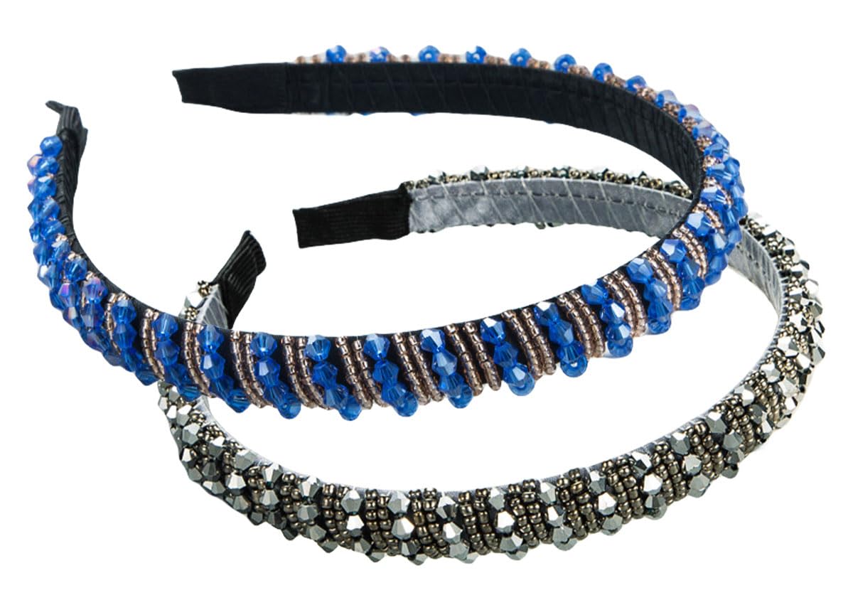 scicent Headband 2 Pieces Crystal Hairbands Bling Rhinestone Hair Band Thin Bridal Head Bands Beaded Elegant Hair Hoop Wedding Hair Styling Accessories for Women Girls (Blue+Silver) - 16030 — image 1