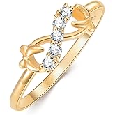 Silwan 14K Yellow Gold Moissanite Infinity Ring for Women,Solid Gold Infinity Love Band Rings with Two Bows Engagement Promise Rings Fine Jewelry Gifts for Her Mom Wife Girlfriend