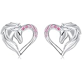 925 Sterling Silver Horse Birthstone Stud Earrings Hypoallergenic Heart Horse Ear Studs for Women Animal Earrings Birthday Jewelry Gifts for Daughter