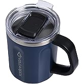 VOLCAROCK 16 oz Stainless Steel Coffee Mug Cup with Handle, 16 oz Double Wall Vacuum Insulated Travel Mug Tumbler With Clear Slider Lid, Insulated Camping Tea Flask for Hot & Cold Drinks (Navy Blue)