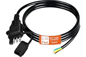 GUBRDFRSOD 18AWG 6.56FT 4 Pin Trailer Connector, 4 Pin Trailer Wiring Harness Copper 4 Wire Trailer Wire with Jacketed 4 Way Flat Trailer Connecto, 4 Wire Trailer Wiring Kit, 4 Way Trailer Plugs with Dust Cover