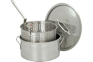 Bayou Classic 1101 10-Quart Stainless-Steel Fry Pot with Lid and Basket