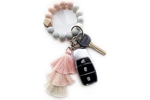 Bisanzoya Beaded Keychain with Tassel, Silicone Key Ring Bracelet, Cute Boho Car Key Chain Wristlet for Women