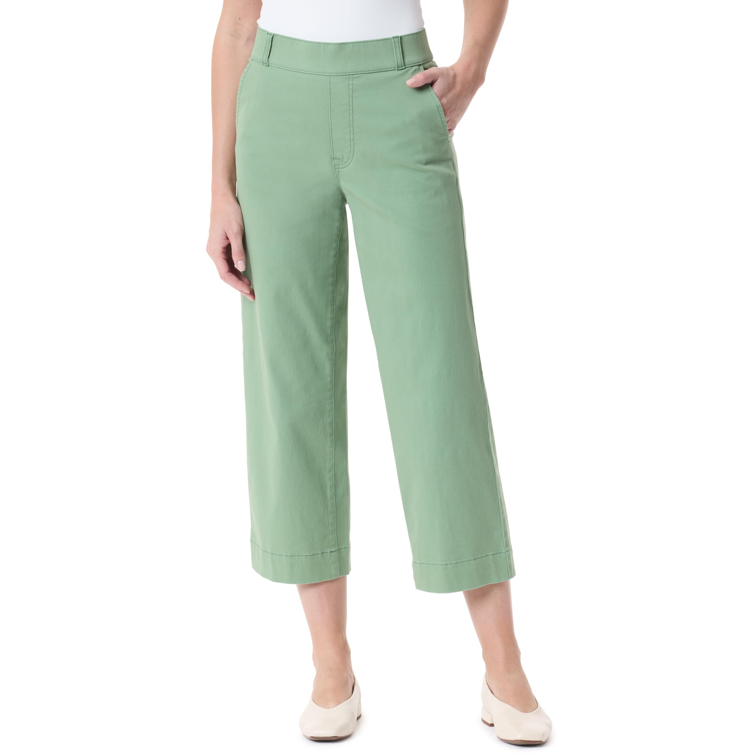 Gloria Vanderbilt Women’s Shape Effect Pull On High Rise Wide Leg Crop Standard, Pistachio-4 Pockets