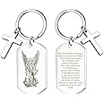 HOMLIFPER St Michael Cross Keychain, God Prayers Saint Dog Tag Praying The Archangel Keyring With Cross