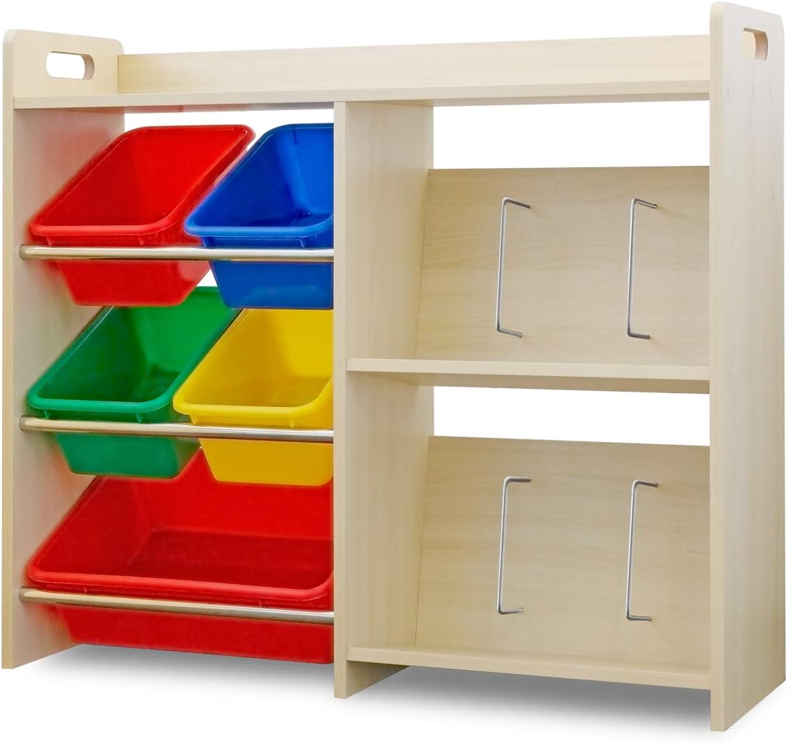 Amazon Co Jp Rizkiz 絵本棚 天板付き おもちゃ箱 トイラック カラフル エッジクッション付き ワゴン付き トイボックス マガジンラック おもちゃ