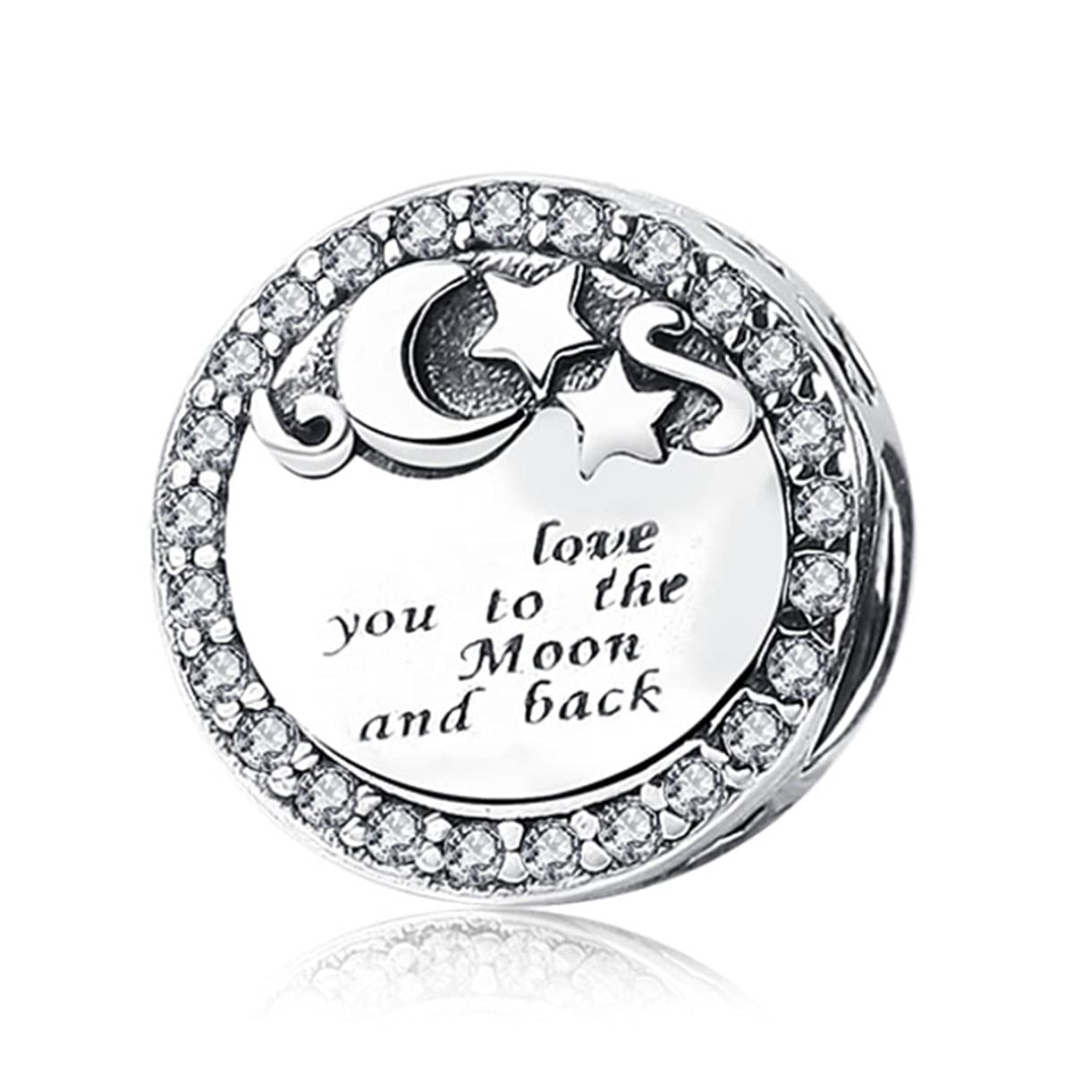 NINGAN I love you to the moon and back Charms fit Charms Bracelets, 925 Sterling Silver Bead Heart Charm for Bracelets & Necklaces, Perfect Valentines Gift for Women Wife Mom