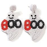 SHINUS BOHO Handmade Thanksgiving Earrings Beaded Earrings for Women Festive Spooky Ghost Pumpkin Drop Dangle Earrings Costumes Party Day Jewelry Gifts