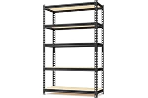 SYLOUGH 36" W Father&I 5-Shelf-Rack Industrial Metal Steel Utility Garage/Kitchen Storage Stand Shelves Shelving Unit Adjustable 5T Heavy-Duty Organizer for Bin/Closet/Pantry/ 72" H*36W*16D, Black