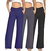XFIFM 3 Pack Wide Leg Pants Woman Yoga Pants with Pockets Crossover Stretch Loose Casual Lounge Sweatpants
