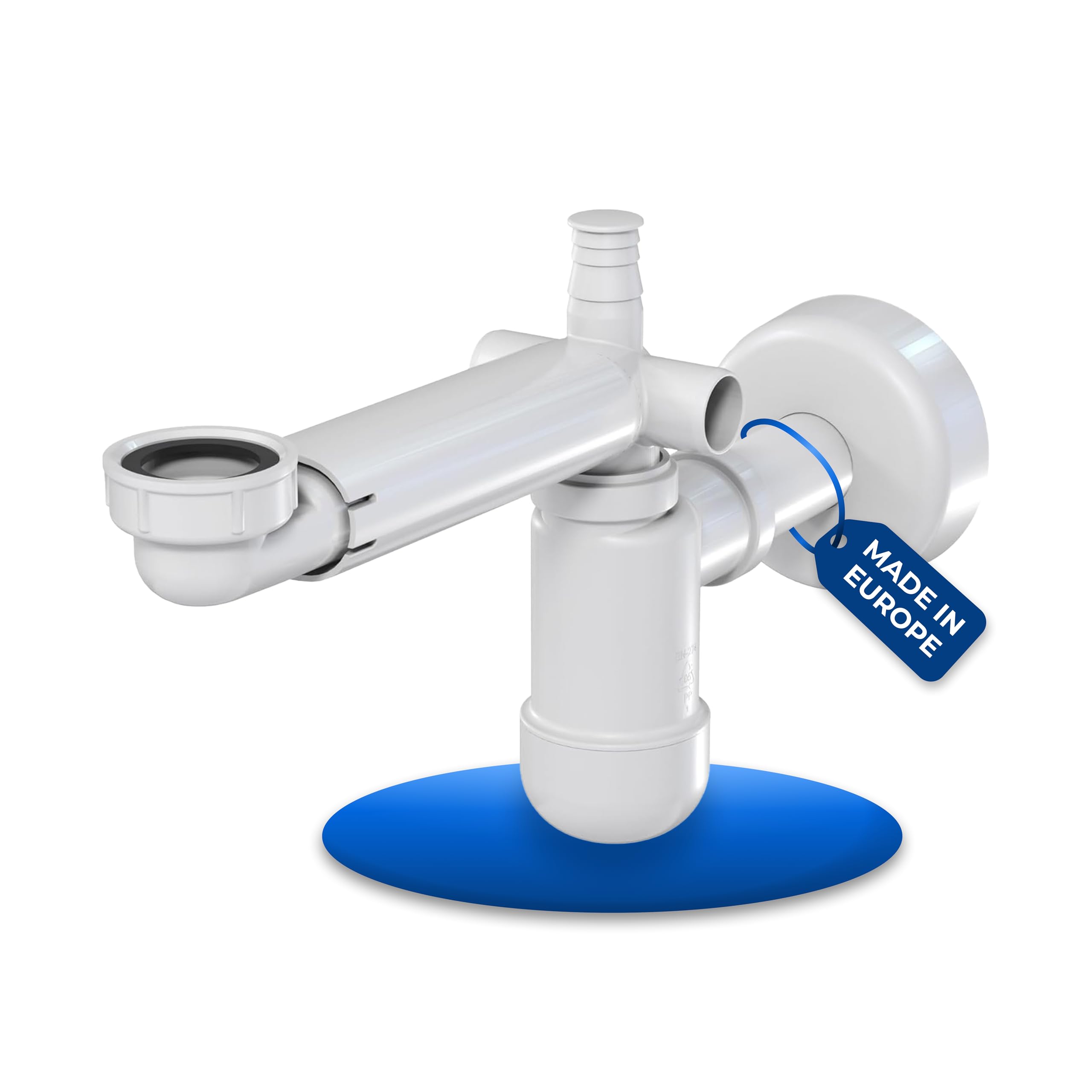 LAXARA 1 1/4" Space Saving Telescopic Sink Siphon White | Siphon with Connection for Dishwasher and Washing Machine, Flexibly Adjustable, Space Saving Plastic Siphon