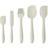 Amazon Basics Silicone Spatulas, 5-Piece Set, Heat-Resistant, Food-Grade, BPA-Free, Non-Slip Handle, Safe for Nonstick Cookware, Dishwasher-Safe, Linen Gray