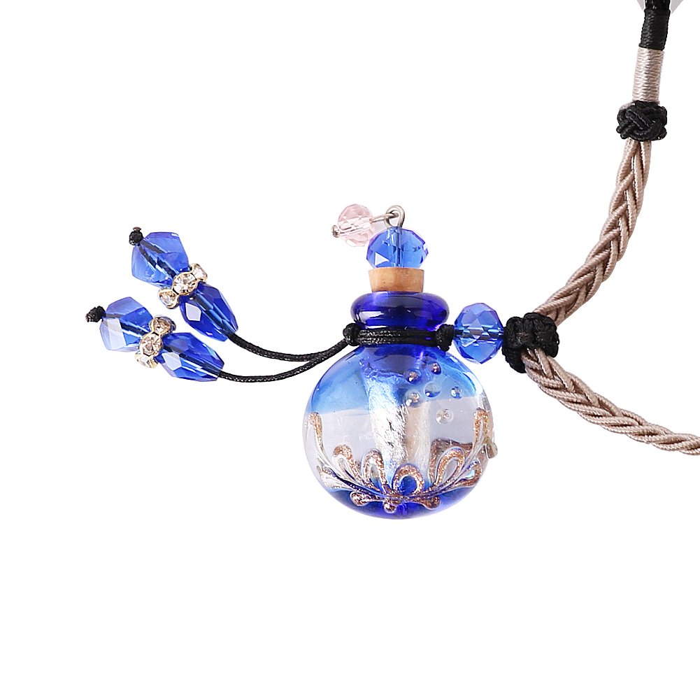 Aromatherapy Essential Oil Diffuser Necklace, JMT® Italy Premium Glass Handcraft Aroma Pendant With Adjustable Chain Full Length 20\'\'-28\'\', Free Accessories Gifted (Diamond Blue)