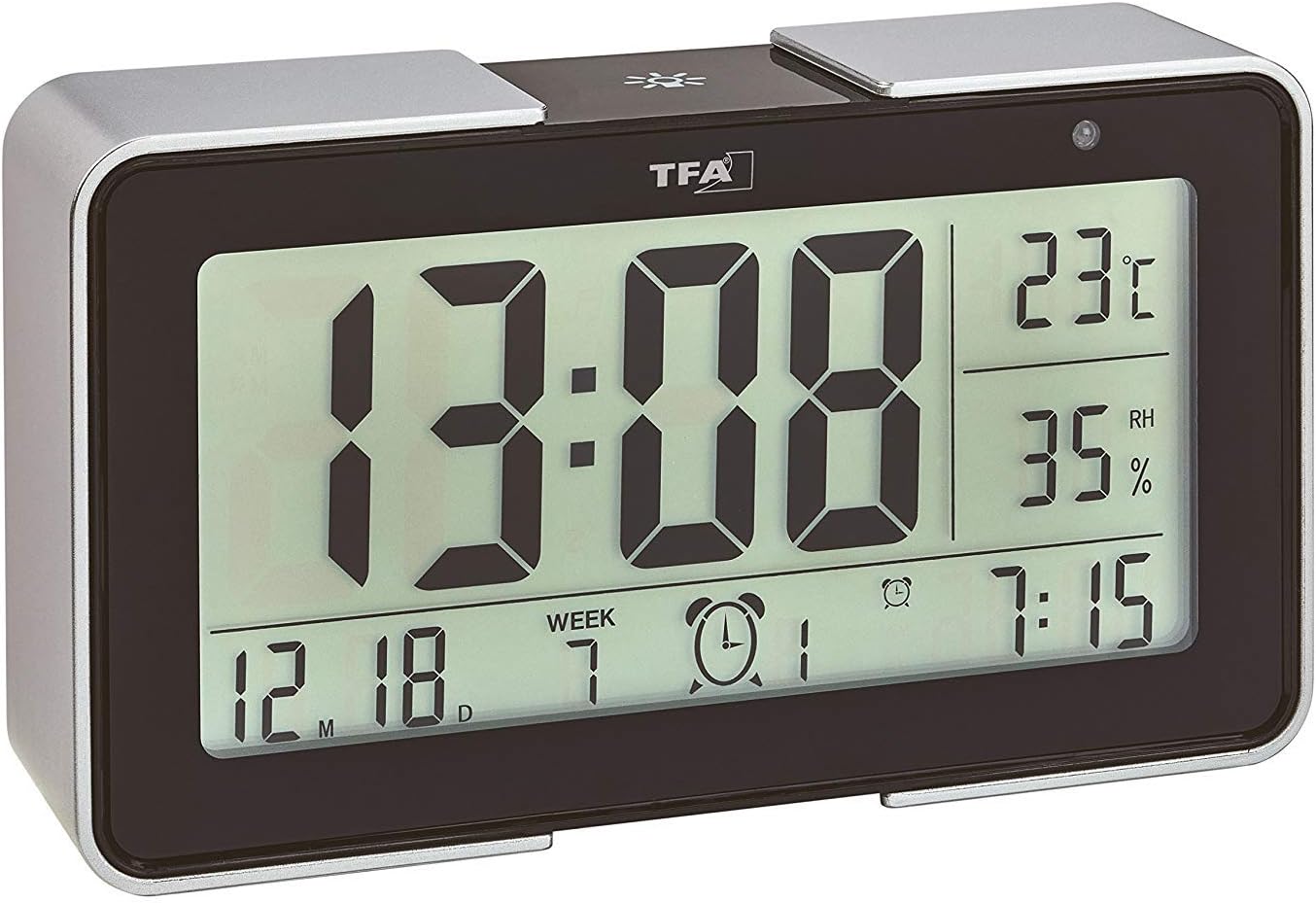 TFA-Dostmann 60.2540 Electronic Alarm Clock Melody with different alarm tones (Black), 13.42 cm x 7.85 cm