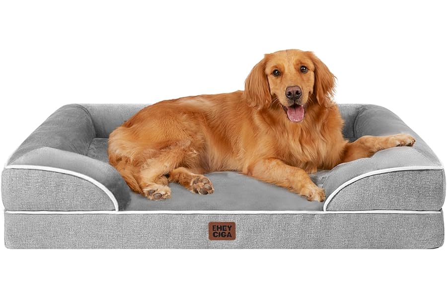 EHEYCIGA Orthopedic Dog Beds for Extra Large Dogs 44x32Inch, Waterproof Memory Foam XL Pet Bed with Sides, Non-Slip and Egg-Crate Foam Big Dog Couch Bed with Washable Removable Cover, Grey