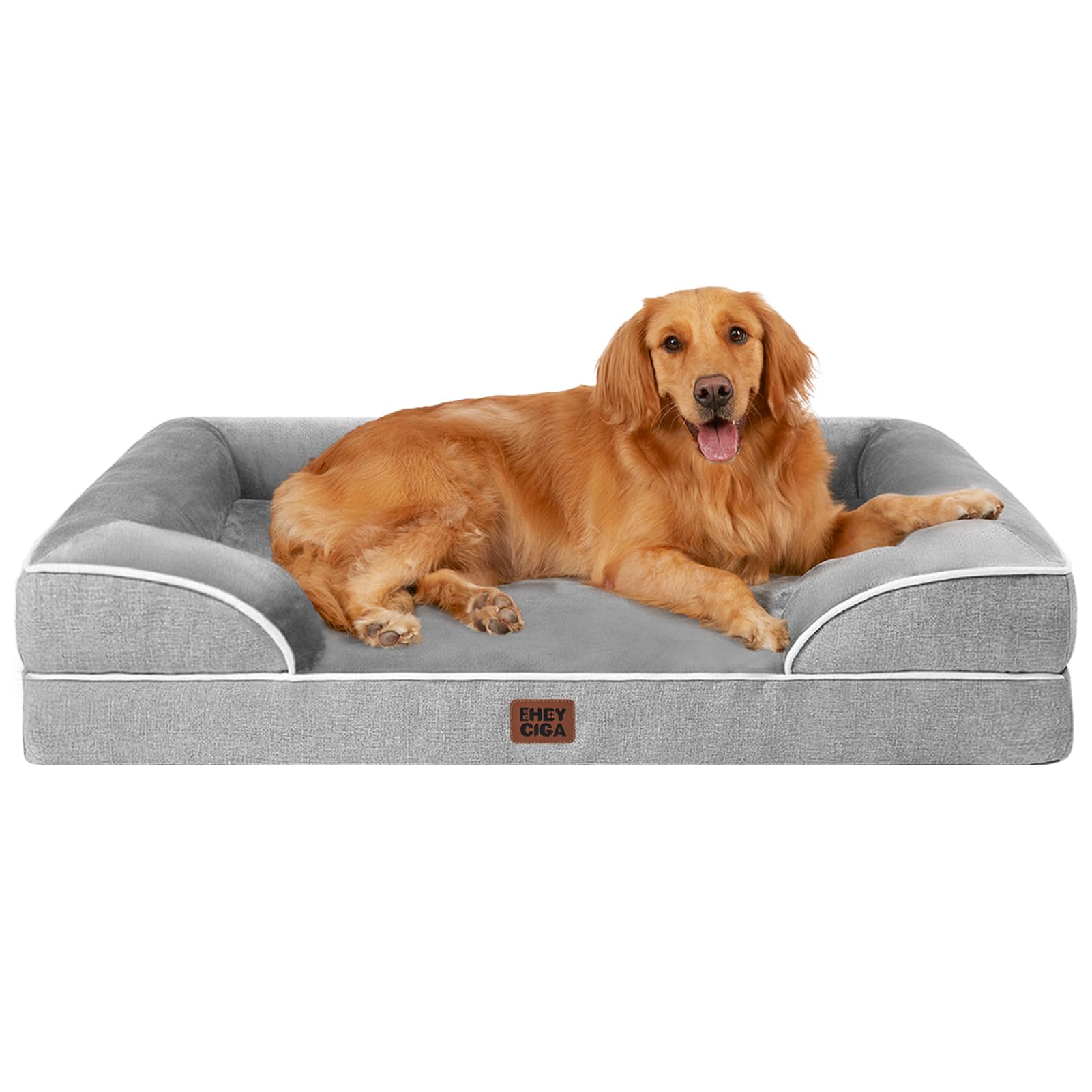 Photo 1 of EHEYCIGA Orthopedic Dog Beds for Large Dogs, Waterproof Memory Foam Large Dog Bed with Sides, Non-Slip Bottom and Egg-Crate Foam Pet Couch Bed with Washable Removable Cover, Grey