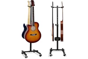 UPELLA 2-Holder Guitar Stand - Universal Wheel Design, Heavy Duty, Adjustable, Folding Multi Floor Stands for Acoustic, Elect